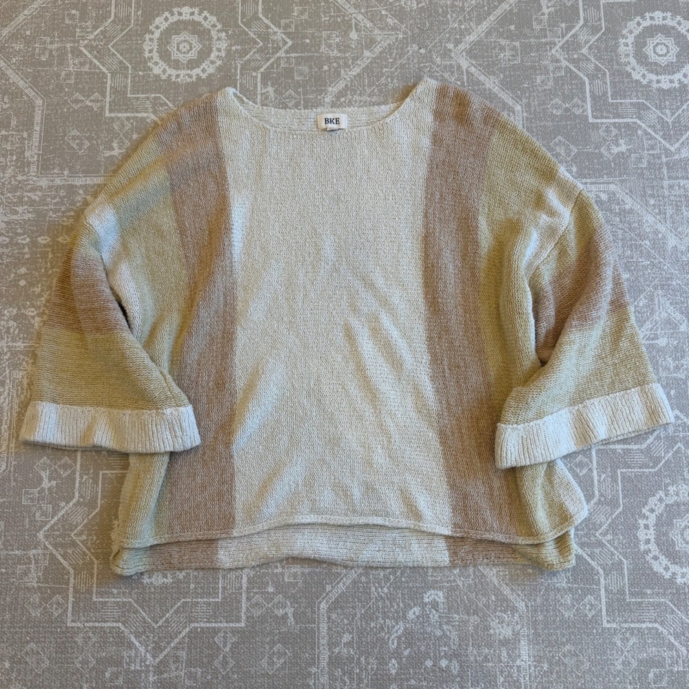 BKE Striped‎ Knit Sweater Women's XS Boat Neck Bell Sleeve Lightly Textured